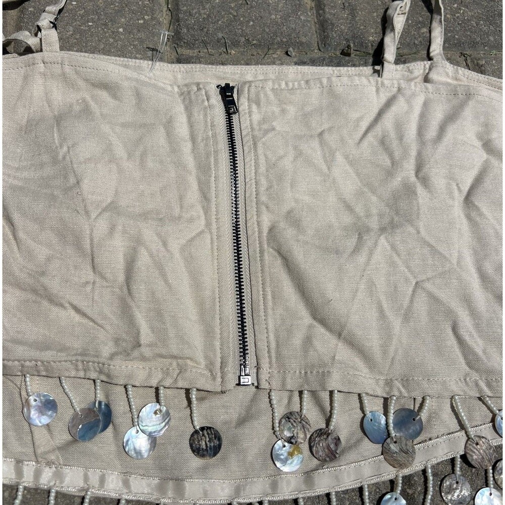 JASON WU Mother Of Pearl Beaded Sea Shell Linen Rayon Crop Top Only NWT Size 10 - Picture 8 of 10